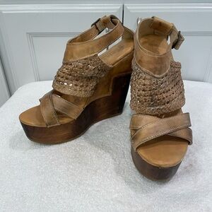 Bed Stu Tan Woven Leather Wedges